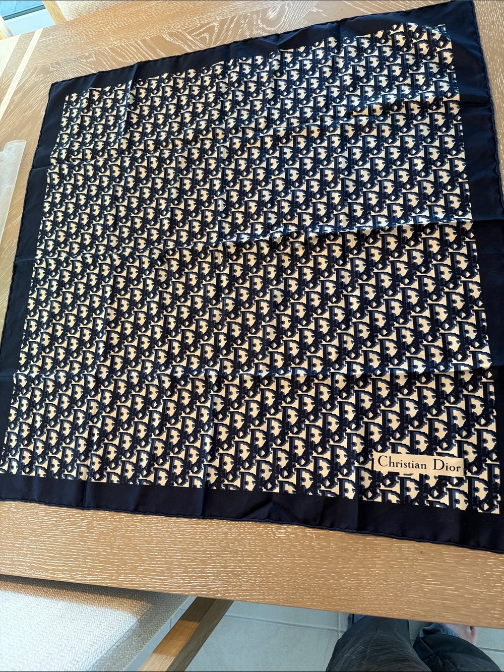 Dior Navy and Cream Monogram Silk Scarf - Picture 3 of 4